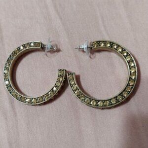 NWOT Chico's Antique Gold Tone Hoop Earrings with Champagne CZ's